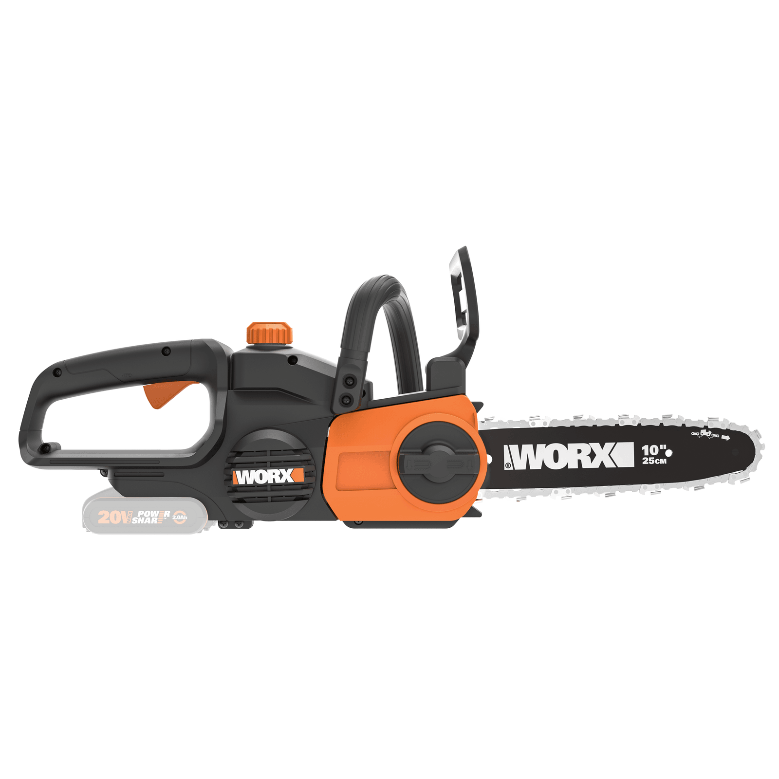 WORX 威克士 WG322E.91 20V 25cm 鋰電鏈鋸 側面全機圖