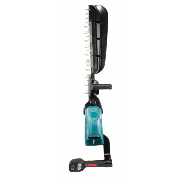 Makita UH013GZ 籬笆修剪機正面視角,可見刀片齒列及前握把