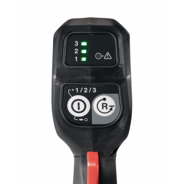 Makita UH013GZ 控制面板特寫,顯示三段速度指示燈、主電源開關及正逆轉按鈕