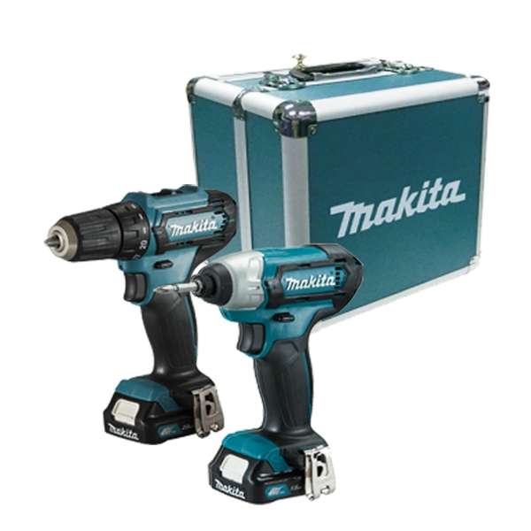 Makita 牧田 CLX224SAX1 12V 充電式工具套裝,包括 DF333D 充電式起子電鑽、TD110D 充電式衝擊起子機、電池及鋁製手提箱