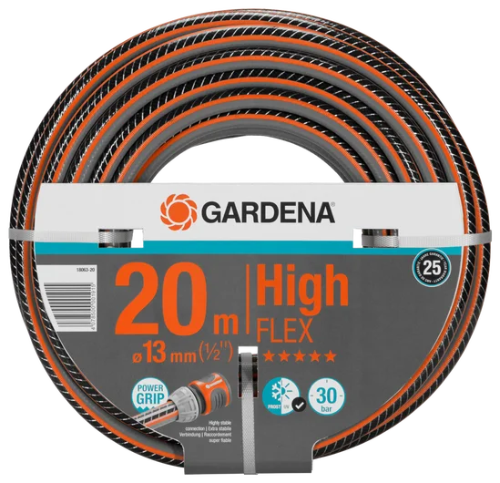 德國 GARDENA 18063-20 Comfort HighFLEX 13毫米(1/2吋)20米花園水喉白底產品圖