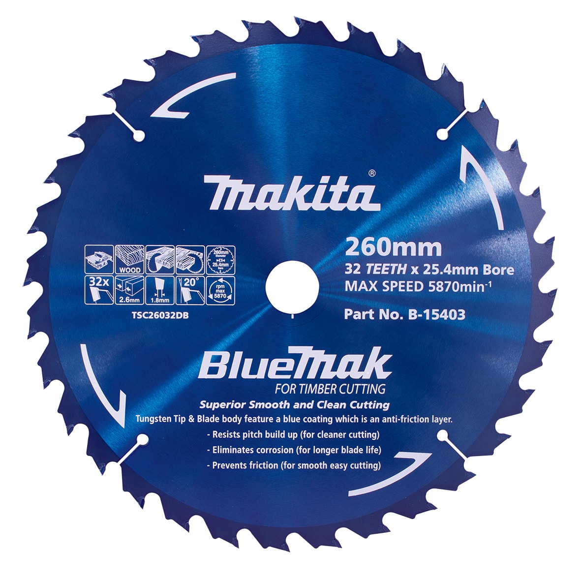 Makita B-15403 硬質合金鋸片260X25.4X32T(正面)