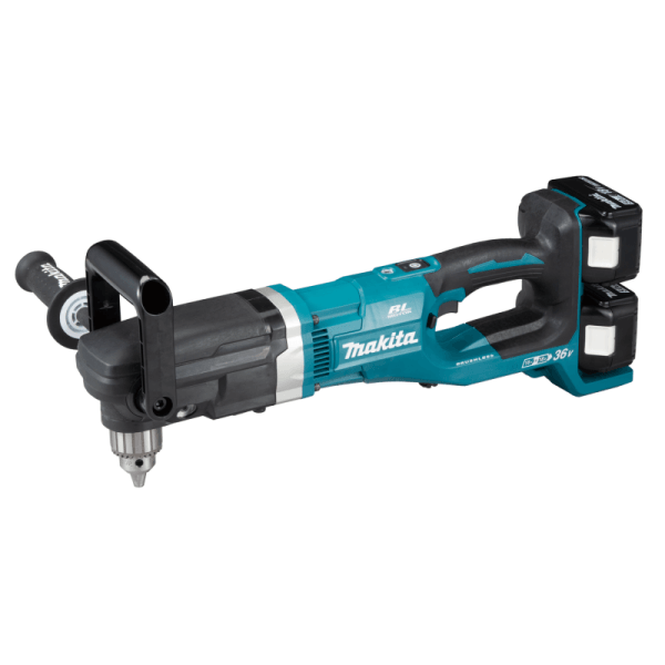 Makita 牧田 DDA460ZK 充電式角向電鑽全機側面圖,配 U 型手柄及雙電池