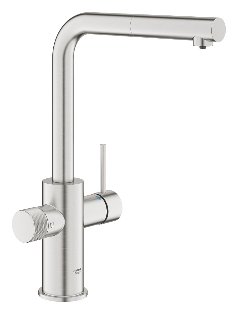 GROHE 30590DC0 砂鋼色拉出式濾水廚房龍頭正面