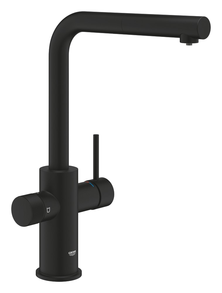 GROHE 30590KF0 啞黑色拉出式濾水廚房龍頭正面