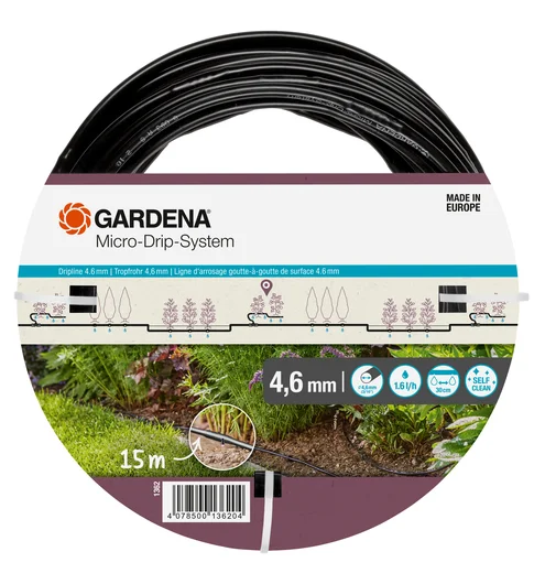 GARDENA 1362-20 4.6 mm(3/16 吋)滴灌管 15 米產品包裝正面
