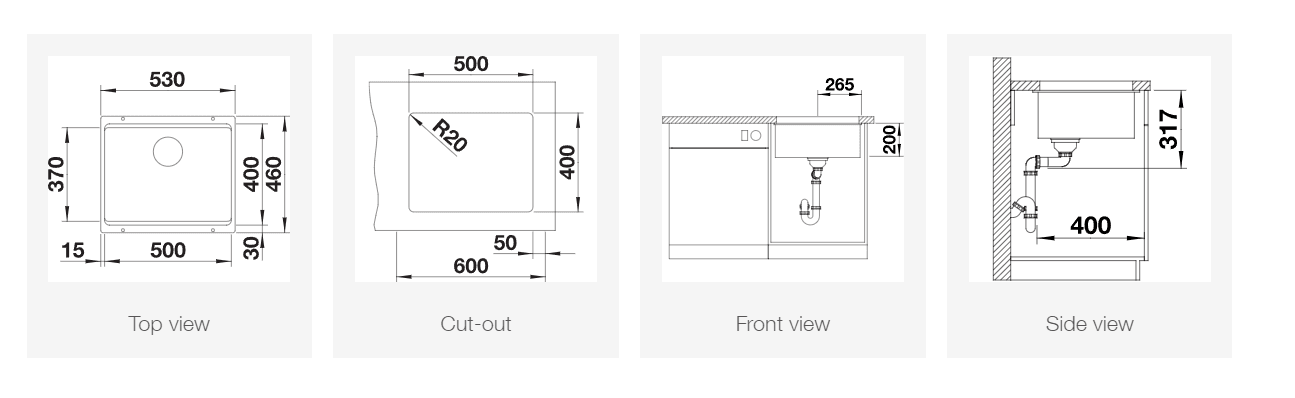 BLANCO 522227 ETAGON 500-U 台下式花崗岩鋅盤 (Anthracite色)