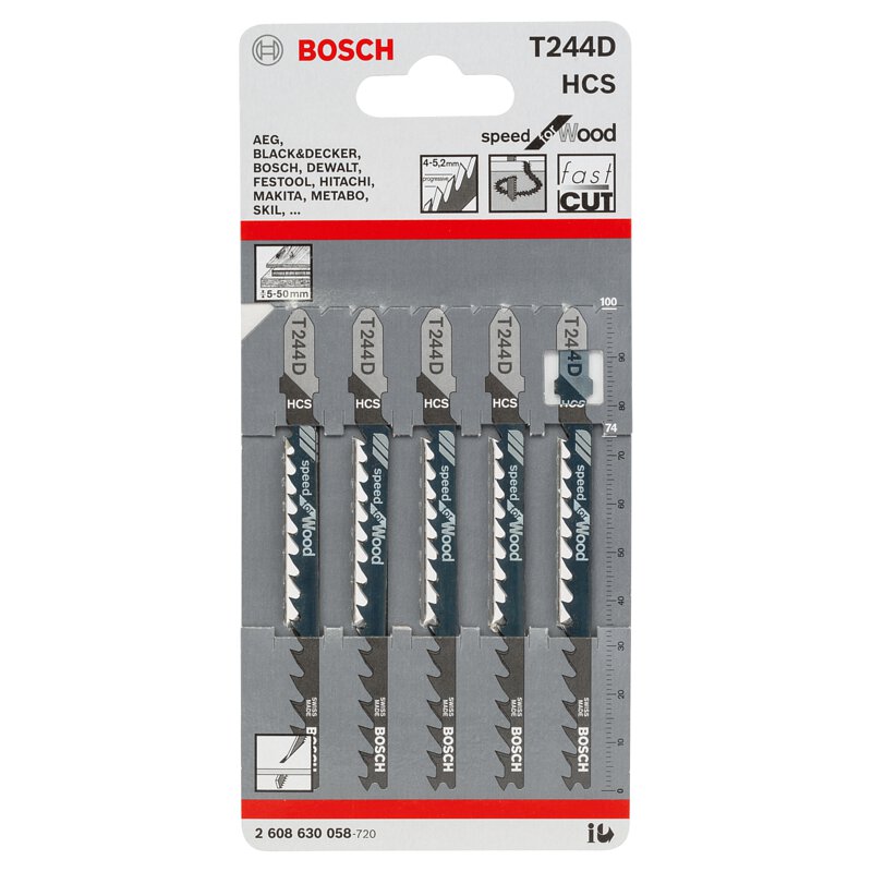BOSCH T244D 積梳鋸片 (5片裝) (快速切割) (可轉彎)