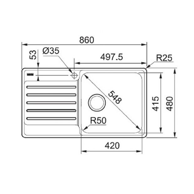 FRANKE BCX 611-86 LHD (101.0438.085) Bell 不銹鋼 檯面 單星盆 860x480mm 銀色