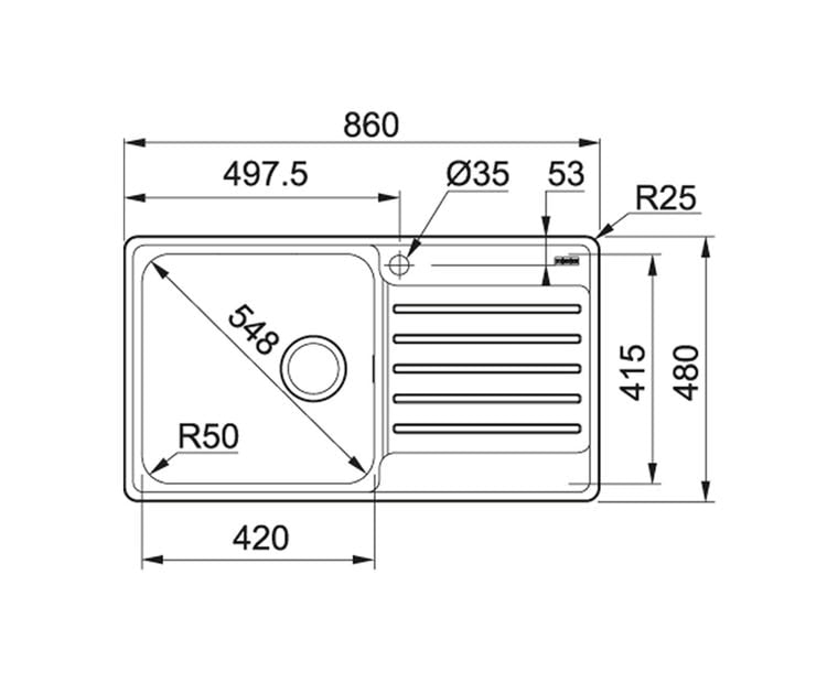 FRANKE BCX 611-86 RHD (101.0438.087) Bell 不銹鋼 檯面 單星盆 860x480mm 銀色