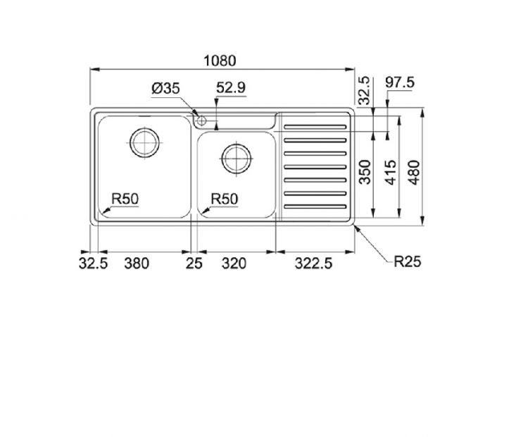 FRANKE BCX 621 RHD (101.0438.093) Bell 不銹鋼 檯面 雙星盆 1080x480mm 銀色