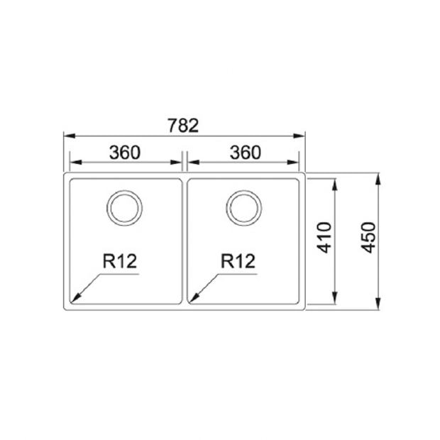 FRANKE BXX 220-36-36 Box 不銹鋼 檯面/檯底 雙星盆 782x450x200mm 銀色