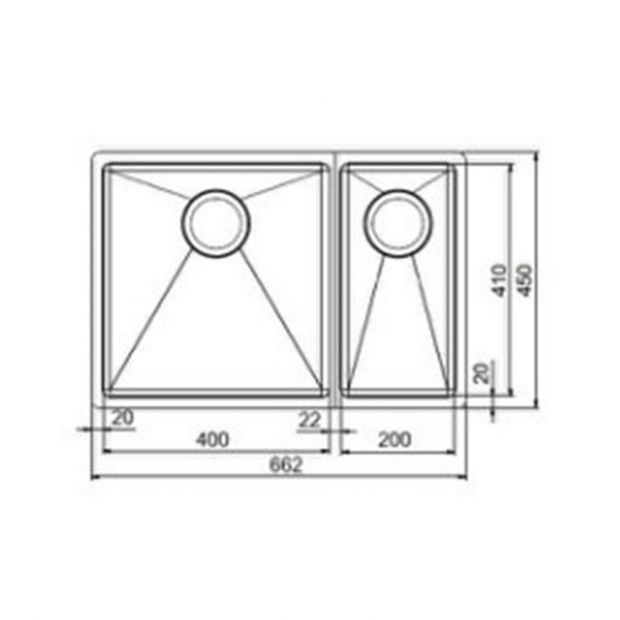 FRANKE BXX 260-4002E SBL Box 不銹鋼 檯面/檯底 雙星盆 662x450x200mm 銀色