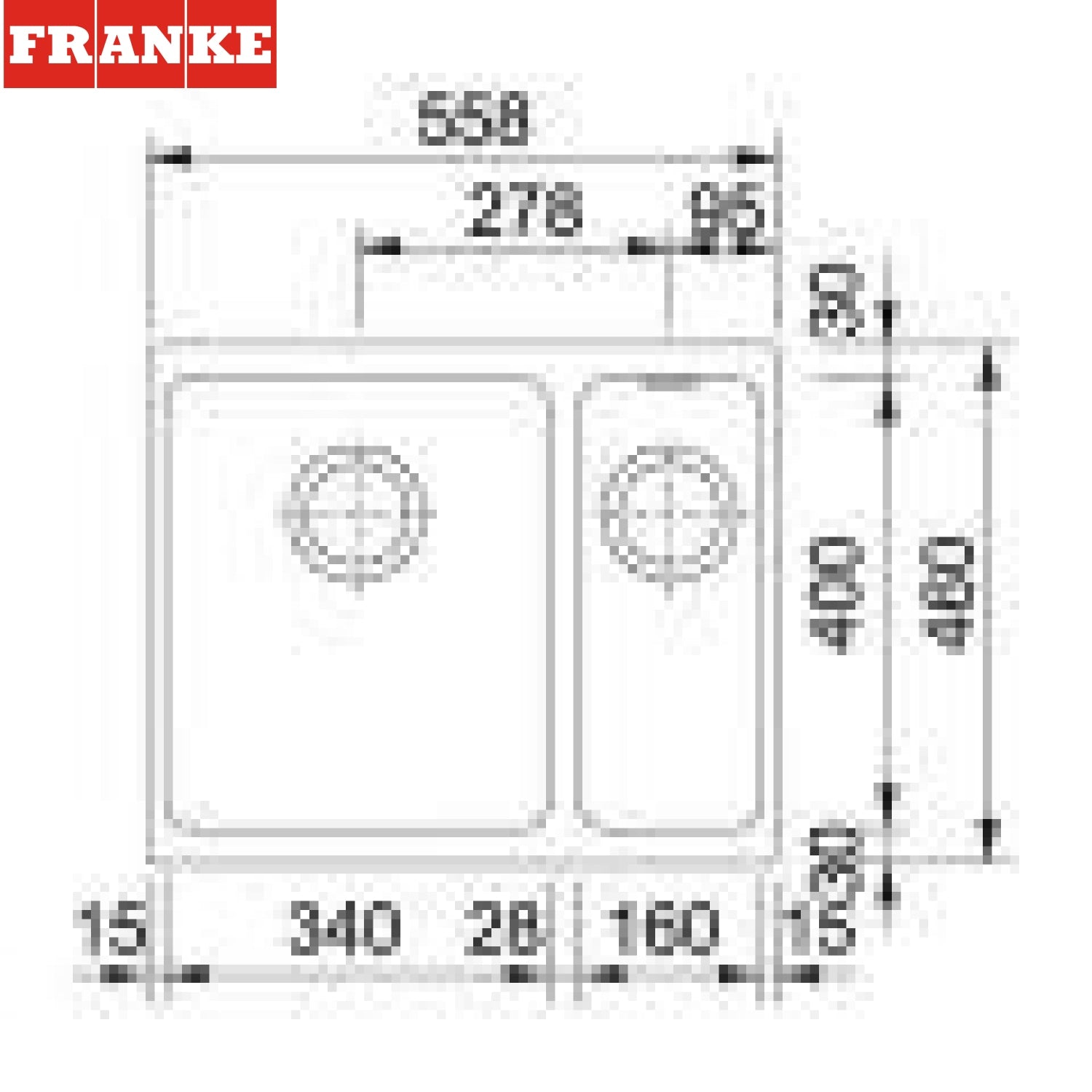 FRANKE KBG 160 (125.0157.335) Kubus 花崗岩 檯底 雙星盆 558x460mm 石墨色