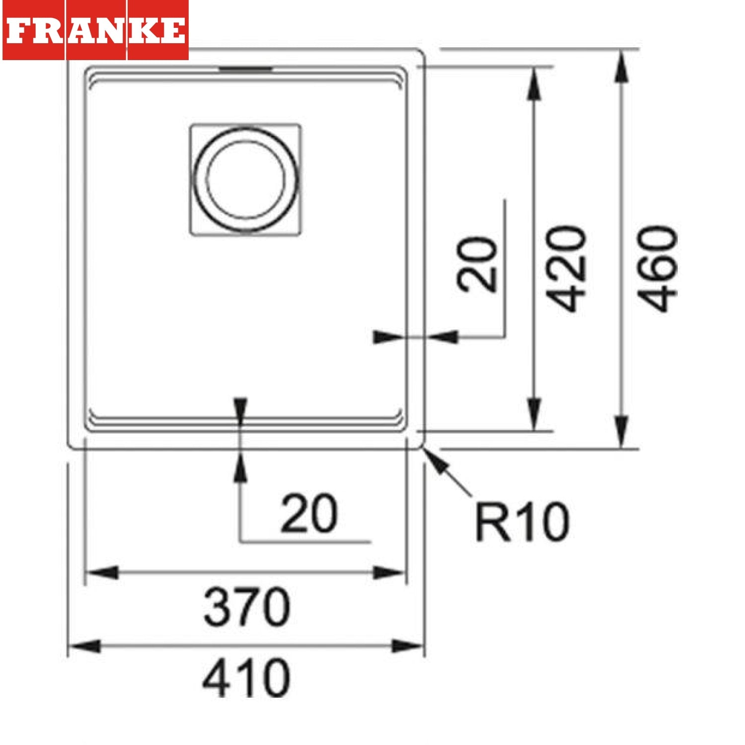 FRANKE KNG 110-37 (125.0529.503) Kubus 2 花崗岩 檯底 單星盆 410x460mm 岩灰色