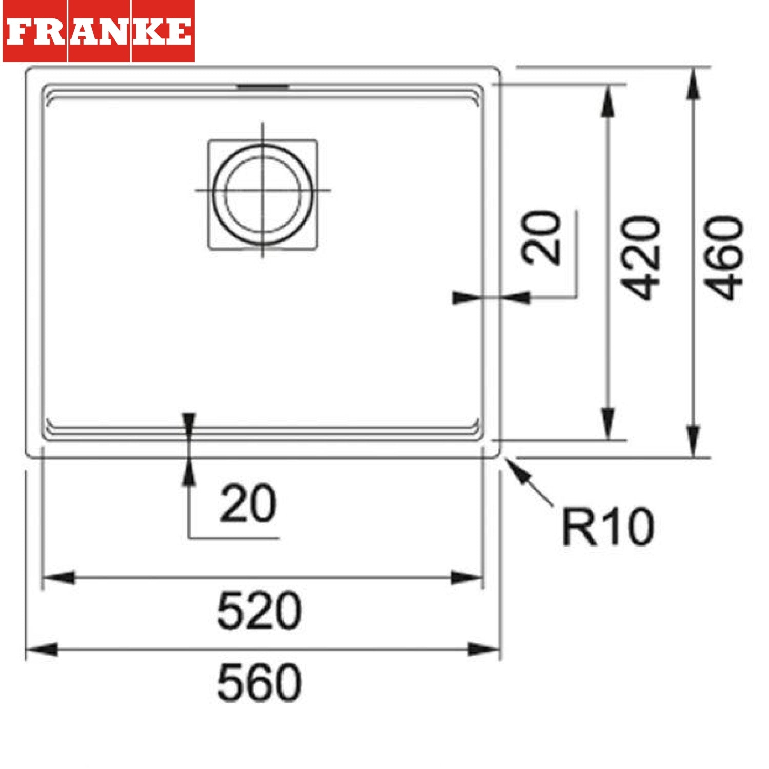 FRANKE KNG 110-52 (125.0529.590) Kubus 2 花崗岩 檯底 單星盆 560x460mm 瑪瑙黑