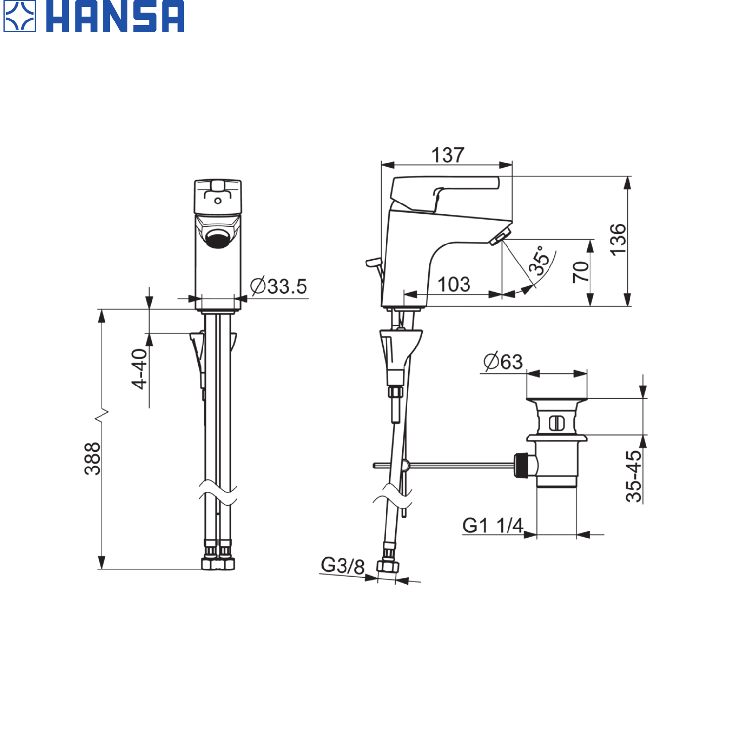 HANSA Paleno 鉻色面盆龍頭