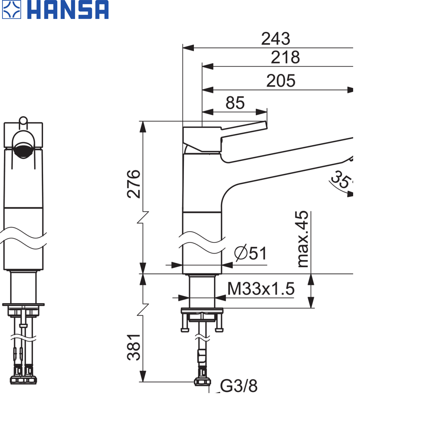 HANSA VANTIS STYLE 高身面盆龍頭