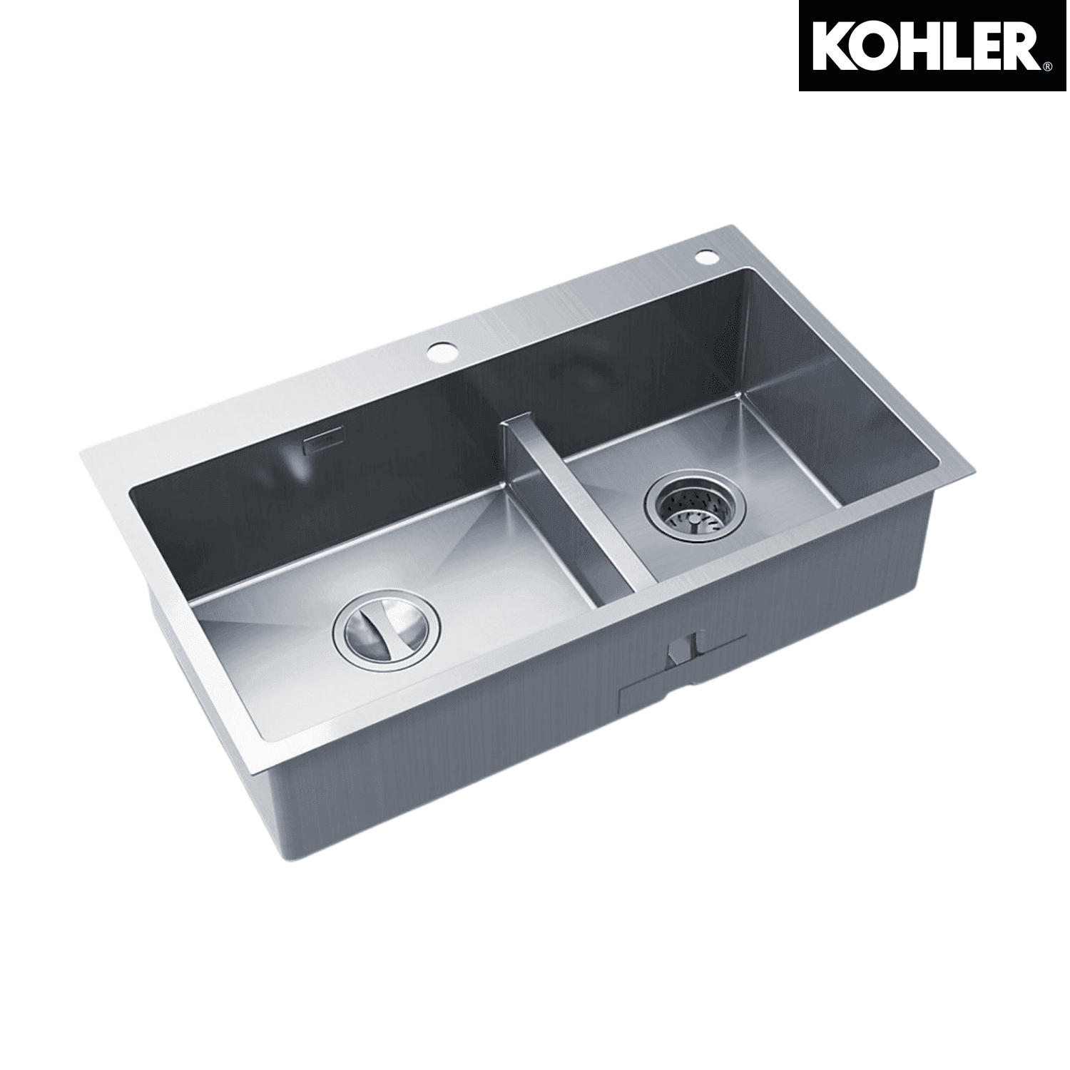 KOHLER K-21918T-2FD-NA MALLECO 31" 大小槽修邊式/下崁式廚房星盆 (包括皂液器及瀝水籃)