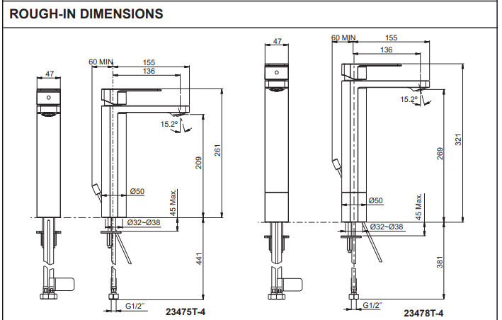 KOHLER K-23478T-4-AF PARALLEL 高身單把手面盆龍頭 (法蘭金)