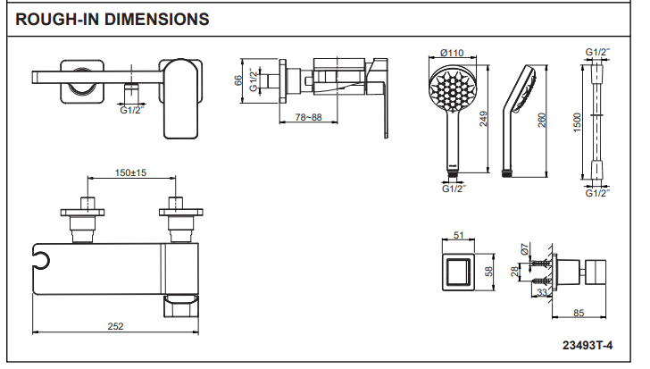 KOHLER K-23494T-4-AF PARALLEL 掛牆式浴缸龍頭 (法蘭金)