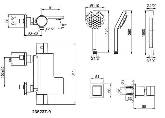 KOHLER K-23523T-9-RGD PARALLEL 恆溫掛牆式浴缸龍頭 (包括多功能手持花灑和插座) (玫瑰金色)