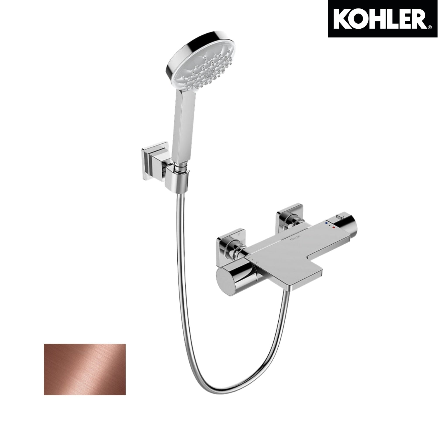 KOHLER K-23523T-9-RGD PARALLEL 恆溫掛牆式浴缸龍頭 (包括多功能手持花灑和插座) (玫瑰金色)