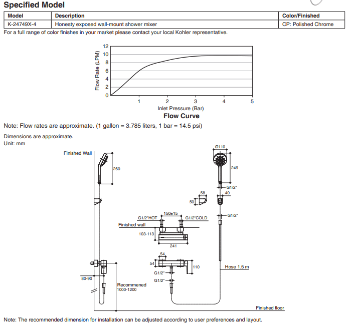 KOHLER K-24749X-4-CP HONESTY™ 掛牆式淋浴龍頭