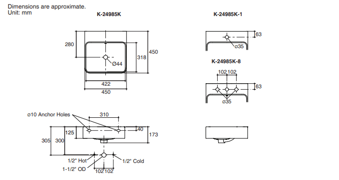 KOHLER K-24985K-8-0 FOREFRONT 掛牆式浴室面盆