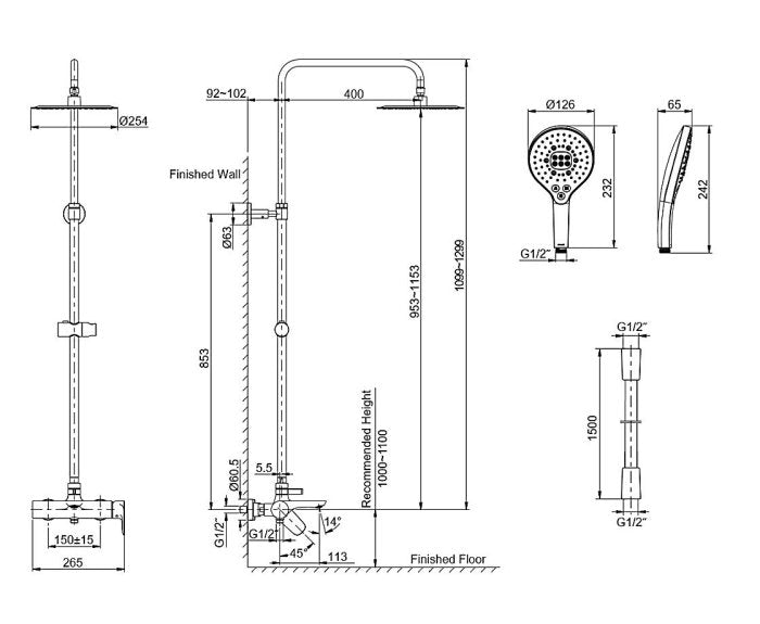 KOHLER K-26242T-4-BL ALEO兩路出水淋浴柱 (亮黑色)