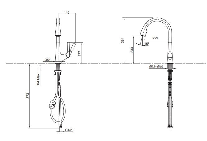 KOHLER K-562T-B4-CP MALLECO 下抽拉式廚房龍頭