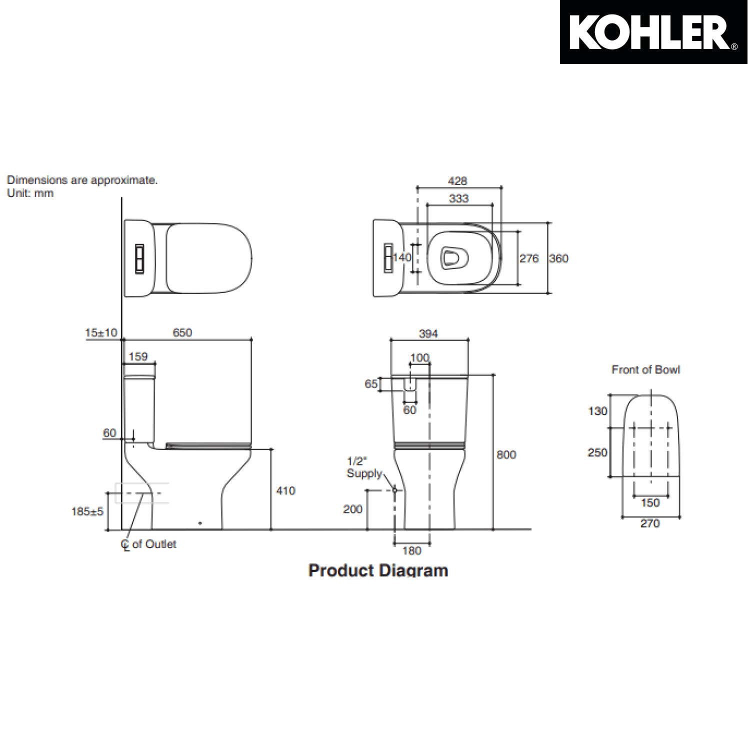 KOHLER K-78476H-0 MODERN LIFE 分體式自由咀座廁