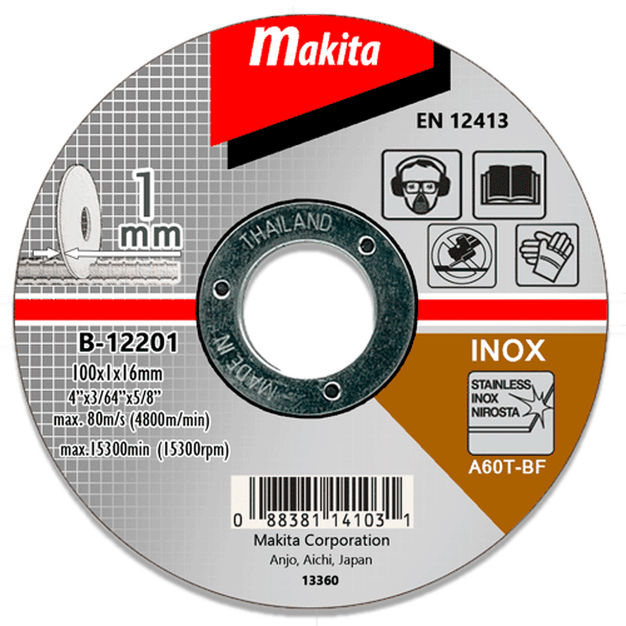 Makita 牧田 B-12201 直徑100mm 薄切割砂輪片 (切割金屬用)-hong-kong