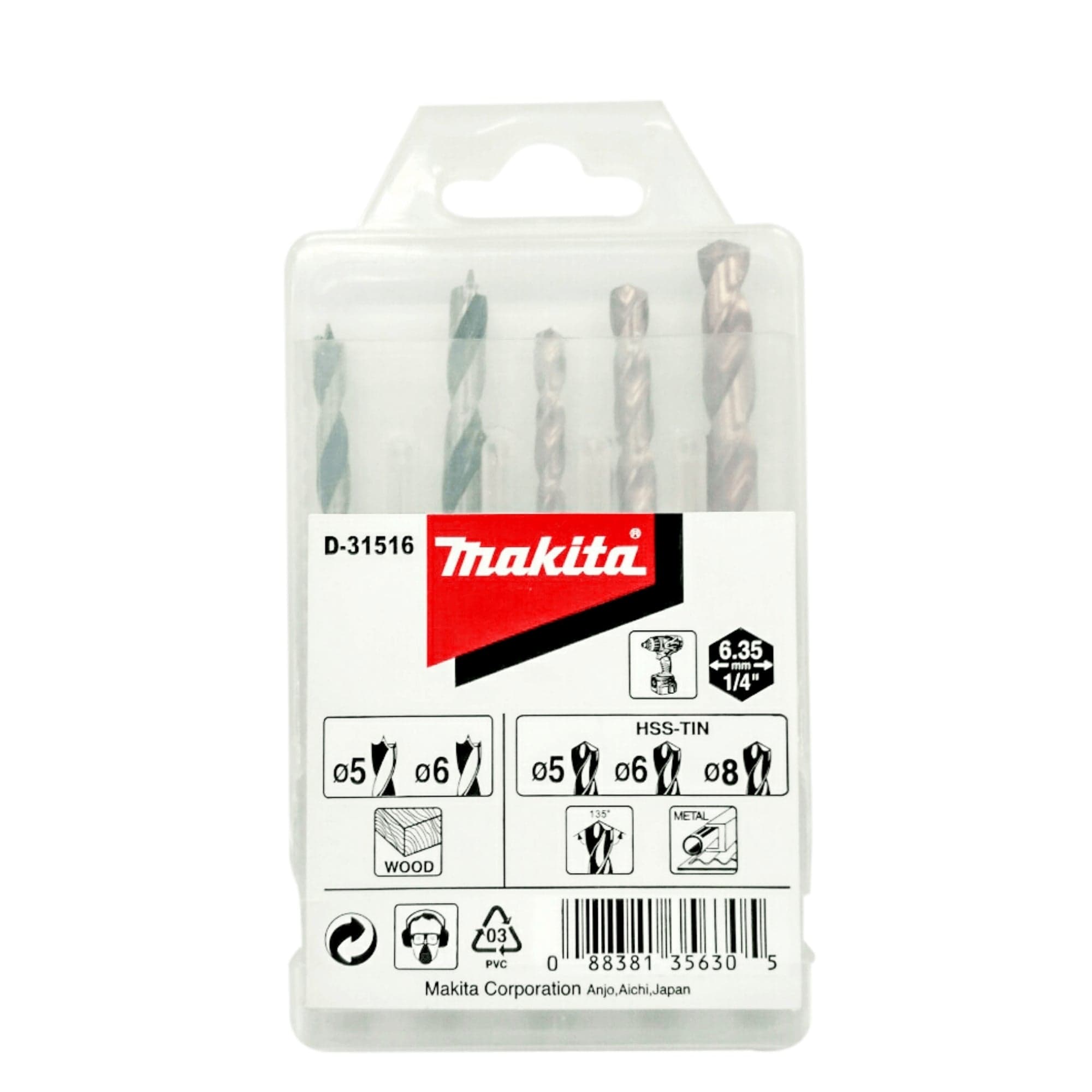 Makita 牧田 D-31516 1/4" 六角柄 鑽咀套裝 (5件裝)