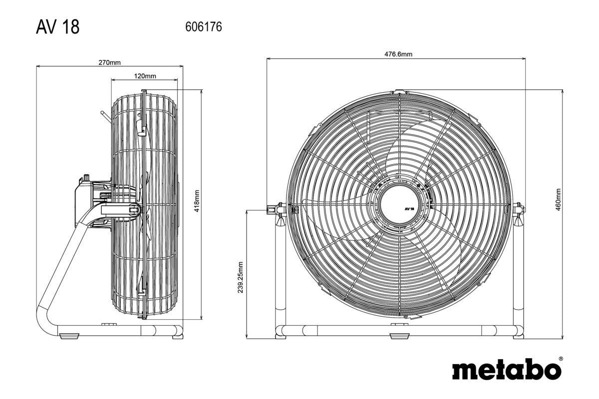 metabo 麥太保 AV 18 充電式風扇 (鋰18V) (淨機)