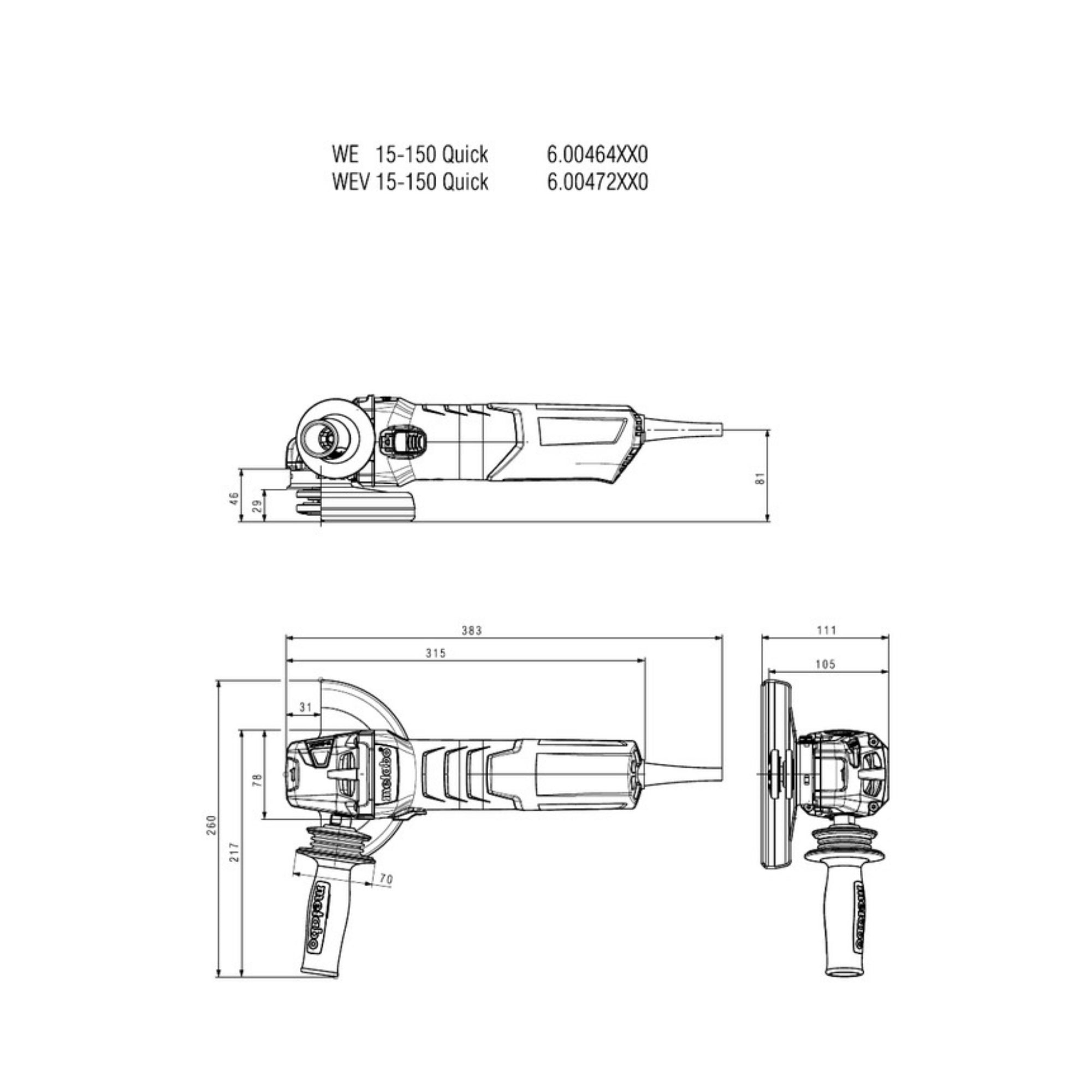 metabo 麥太保 WE 15-150 Quick 150mm 1550W角磨機