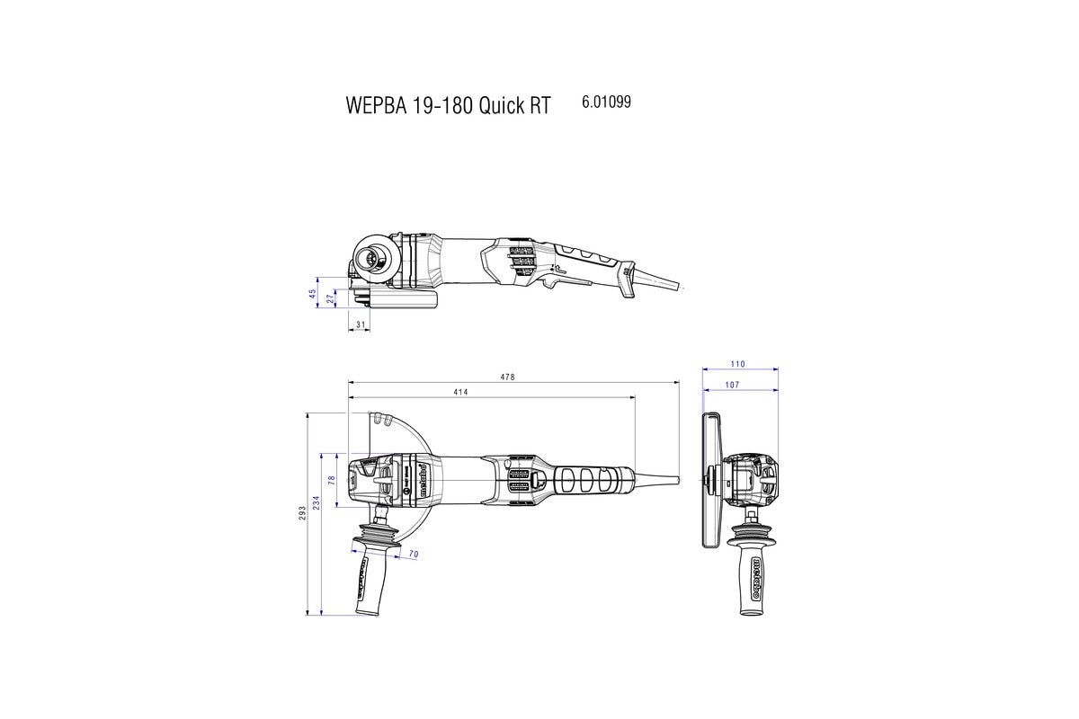 metabo 麥太保 WEPBA 19-180 Quick RT 180mm 1900W角磨機 (安全式開關)