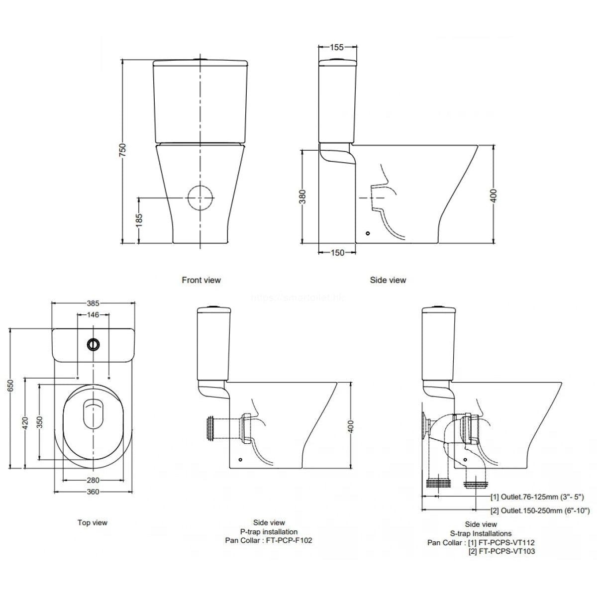 RIGEL RL-WC9246F-HKM 相連式自由咀座廁 ( PuraGlaze防污設計) (漩渦式沖水)