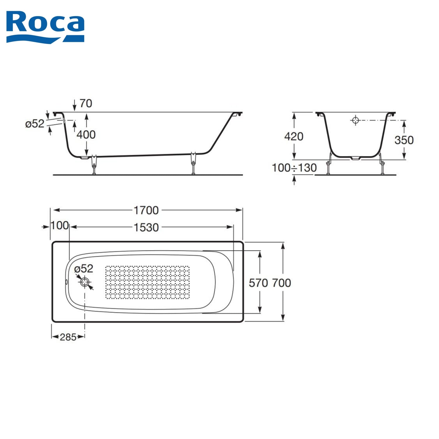 ROCA A212911001 Continental 1700x700x400mm 鑄鐵浴缸