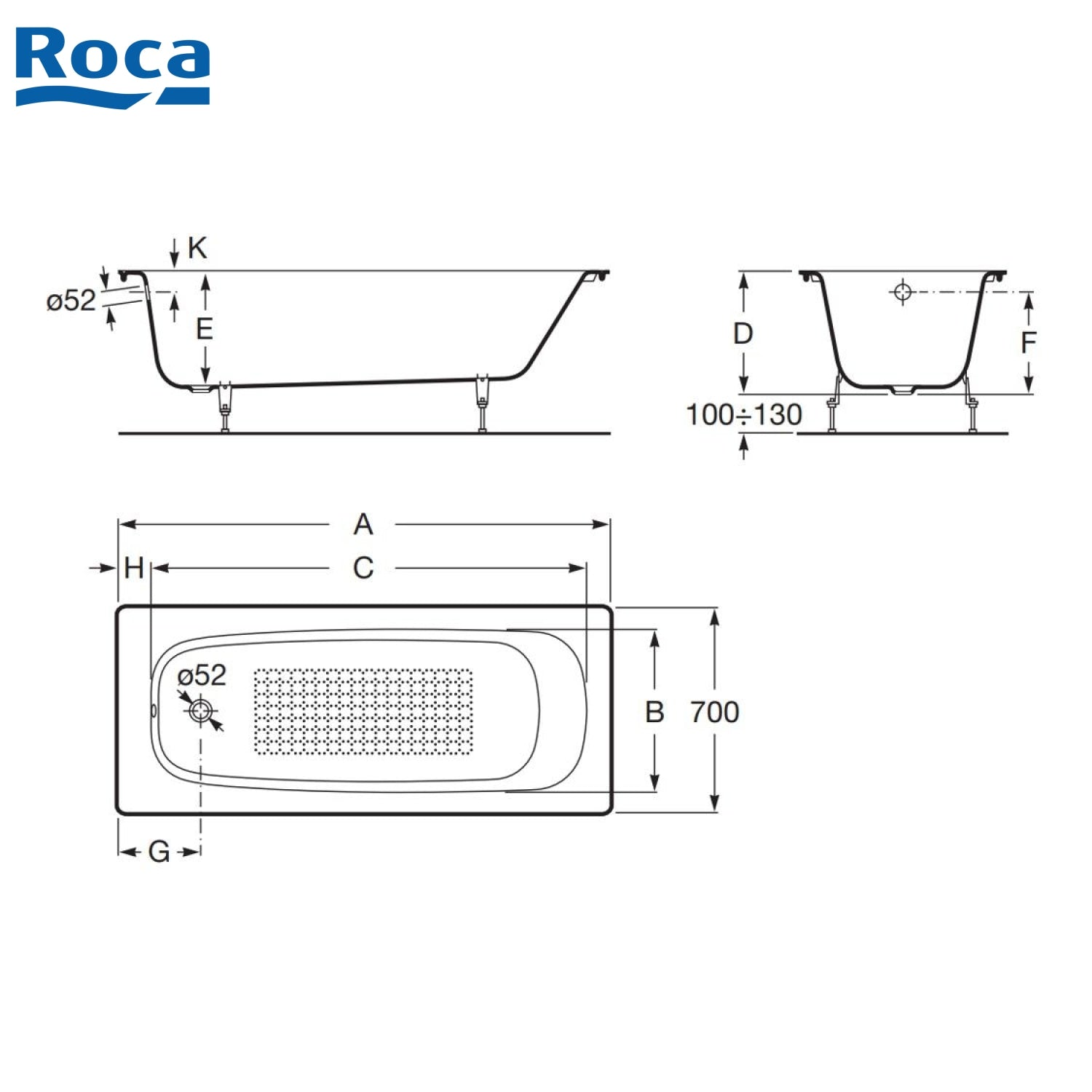 Roca A212913001 Continental 1.5m 鑄鐵浴缸