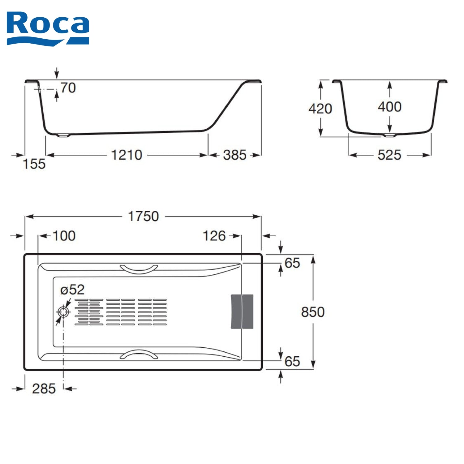 Roca A233550000 Belice 1750x850x420mm 鑄鐵浴缸