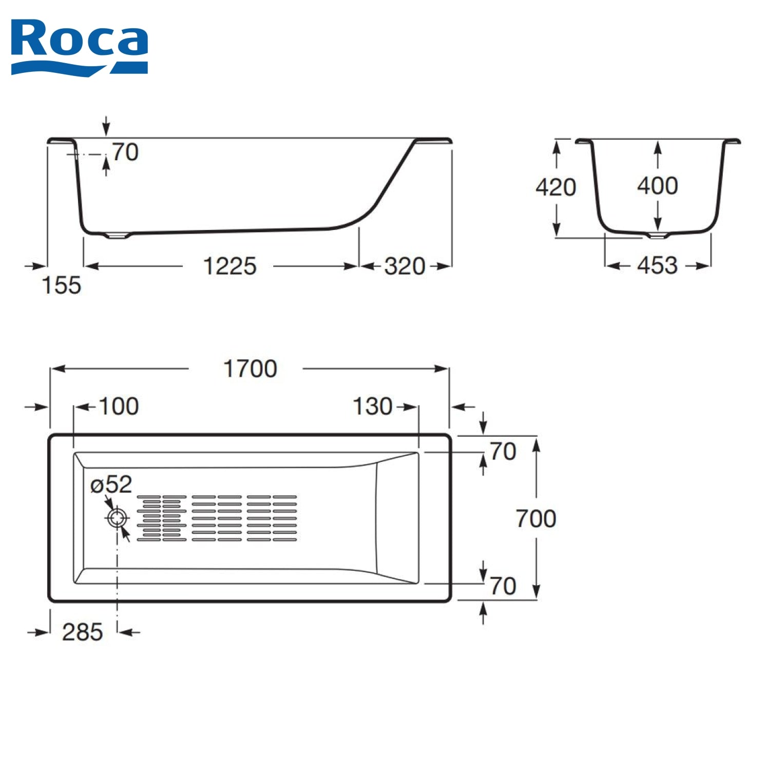Roca A234150000 Tampa 1700x700x420mm 鑄鐵浴缸