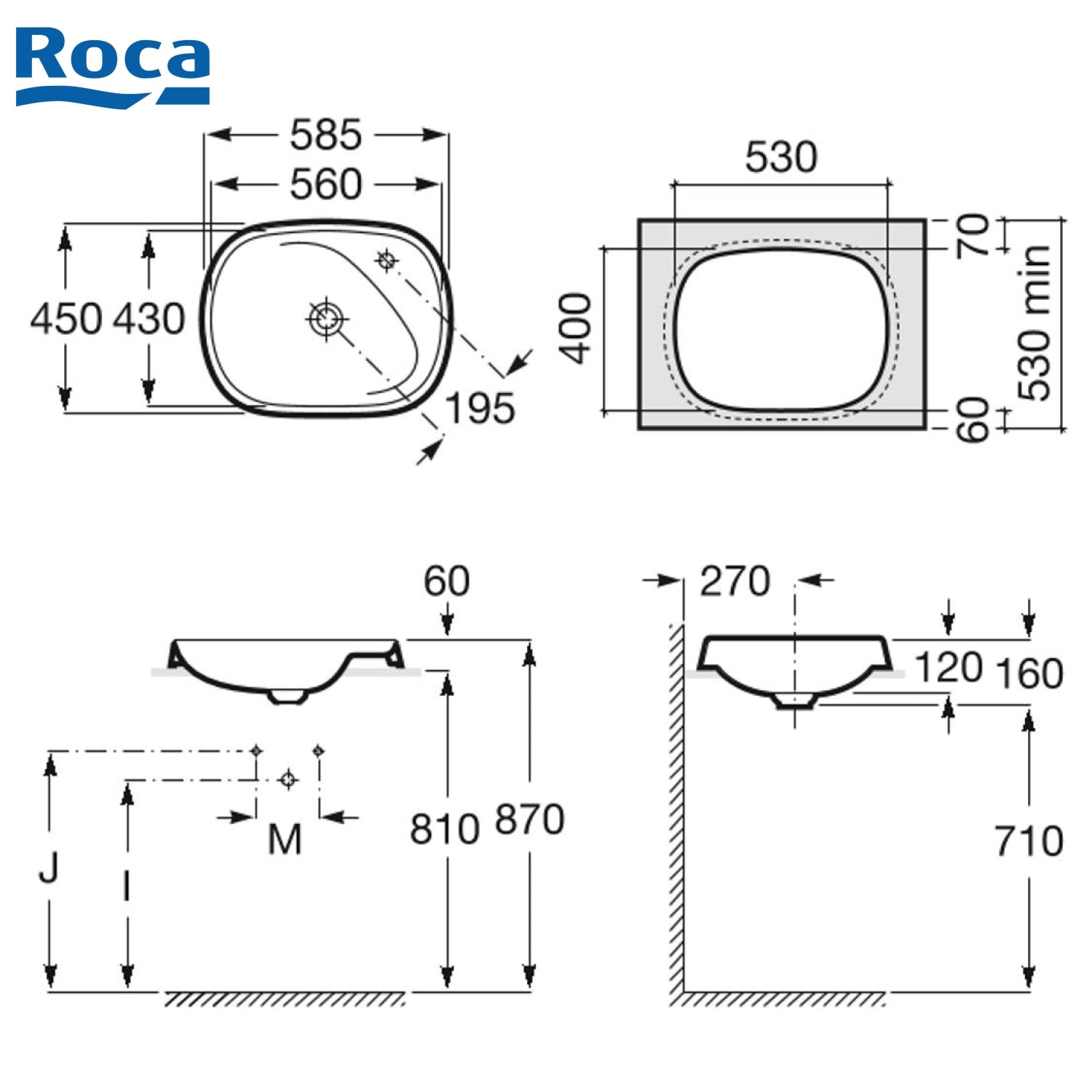 Roca A3270B6000 Beyond Semi-Recessed Basin
