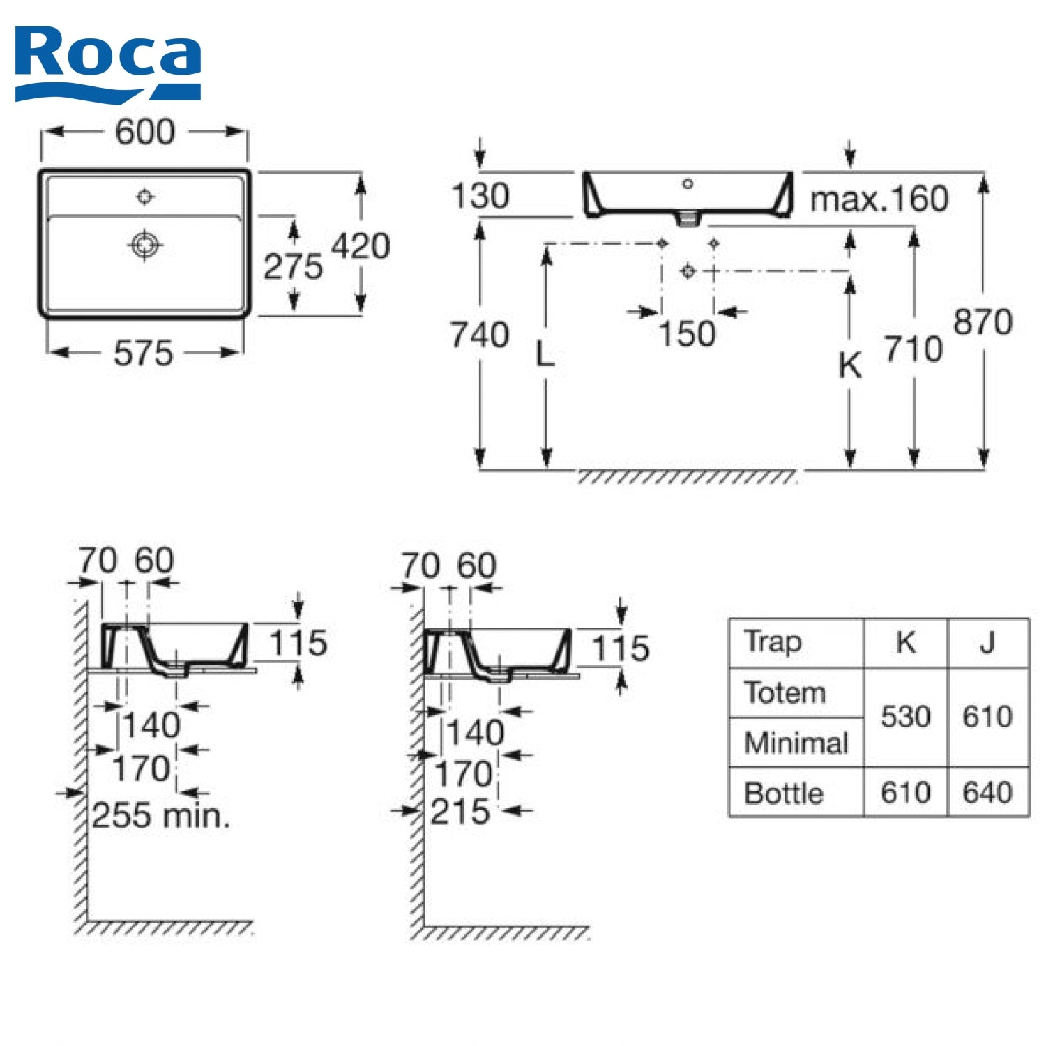ROCA A3270MN000 The Gap 檯上盆 600x420x130mm 白色