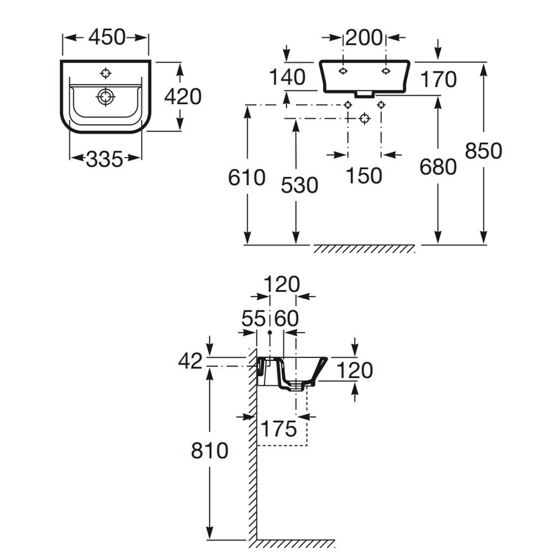ROCA A327477000 The Gap 掛牆面盆 450x420x170mm 白色