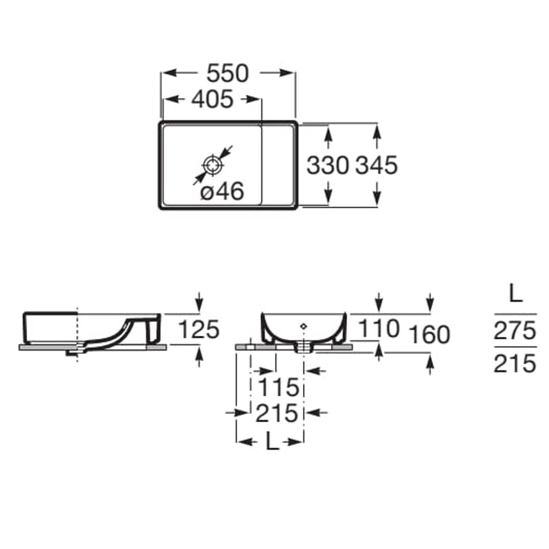 ROCA A32768C000 ONA 檯上盆 550x345x125mm 白色