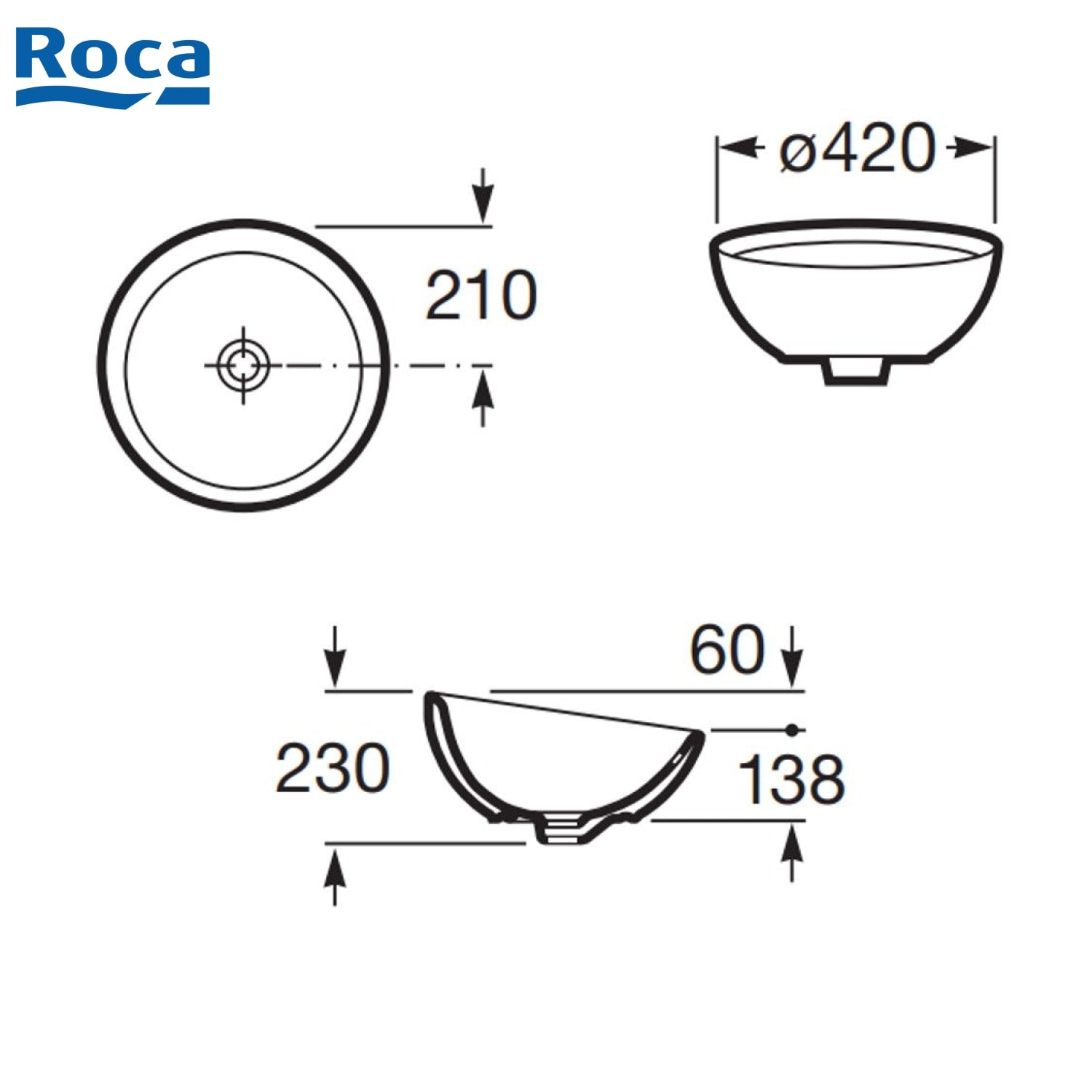 ROCA A327876000 Bol 檯上盆 420x420x230mm 白色