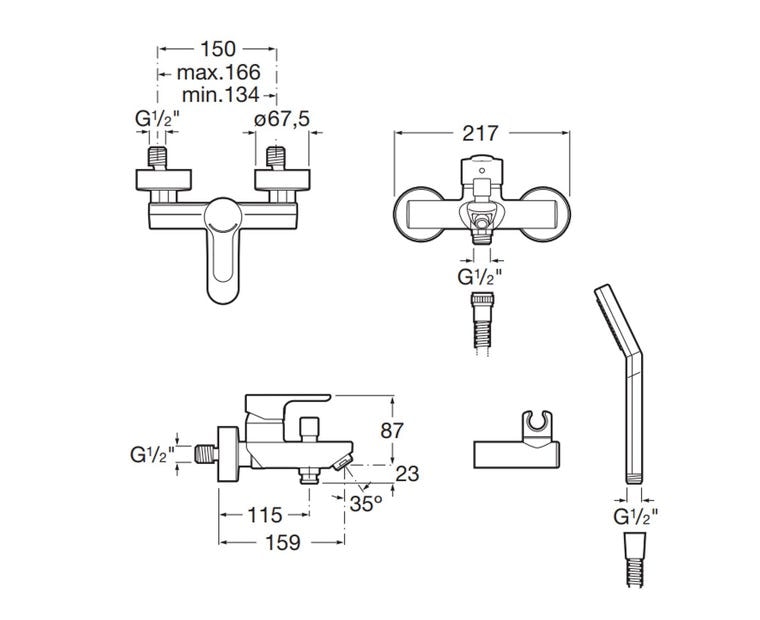 ROCA A5A0109C02 L20 Bathtub Faucet with Shower, Chrome