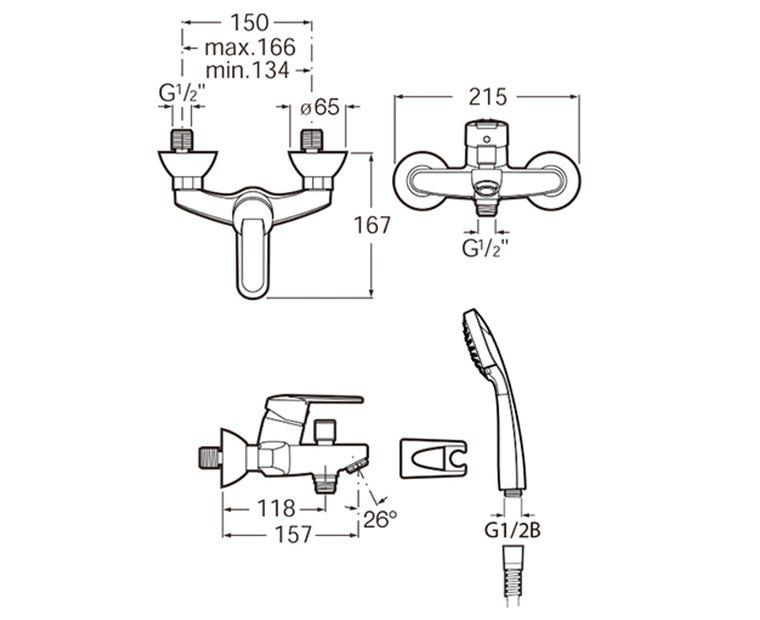 ROCA A5A0181C0N Mitos Bathtub Faucet with Hand Shower