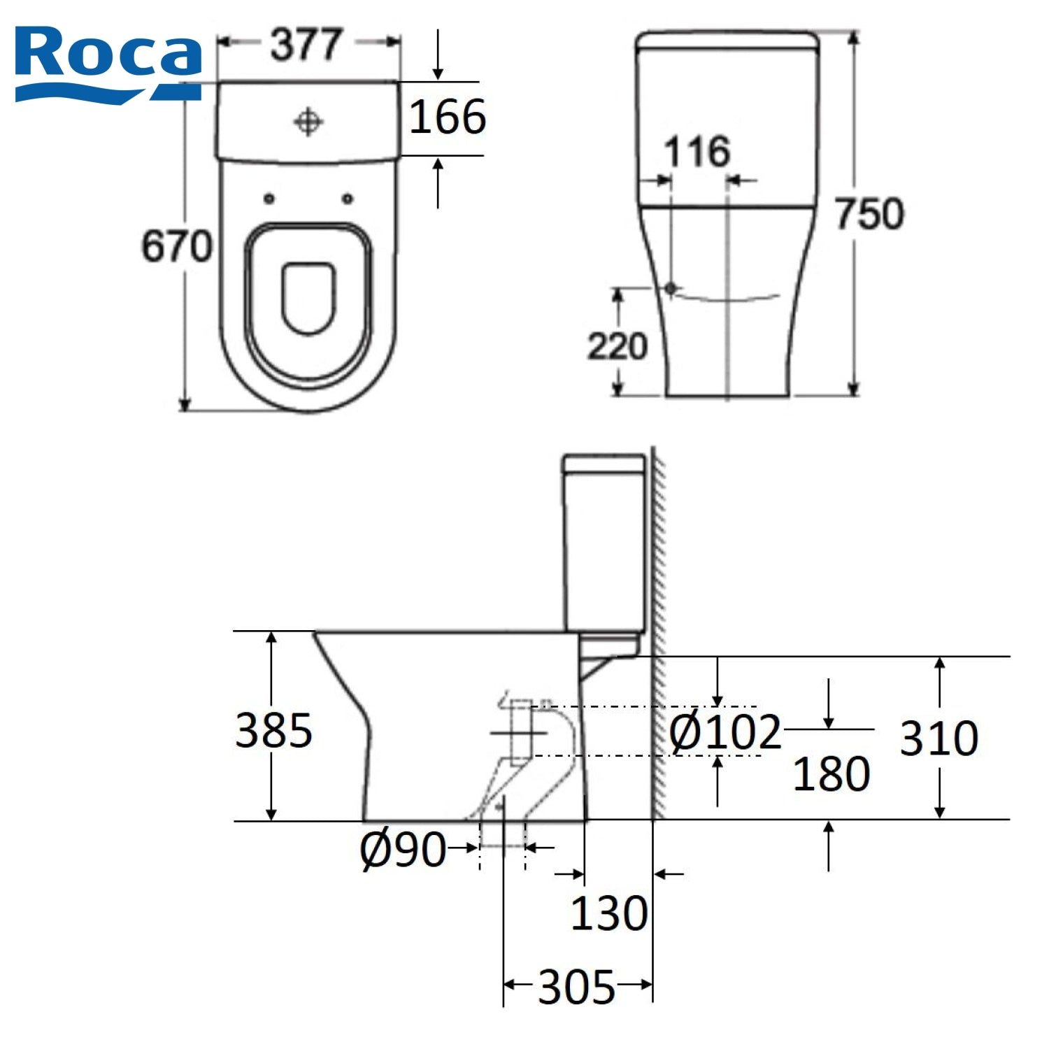 Roca Atis 34124N+342616+80NA12 自由咀分體座廁配油壓廁板
